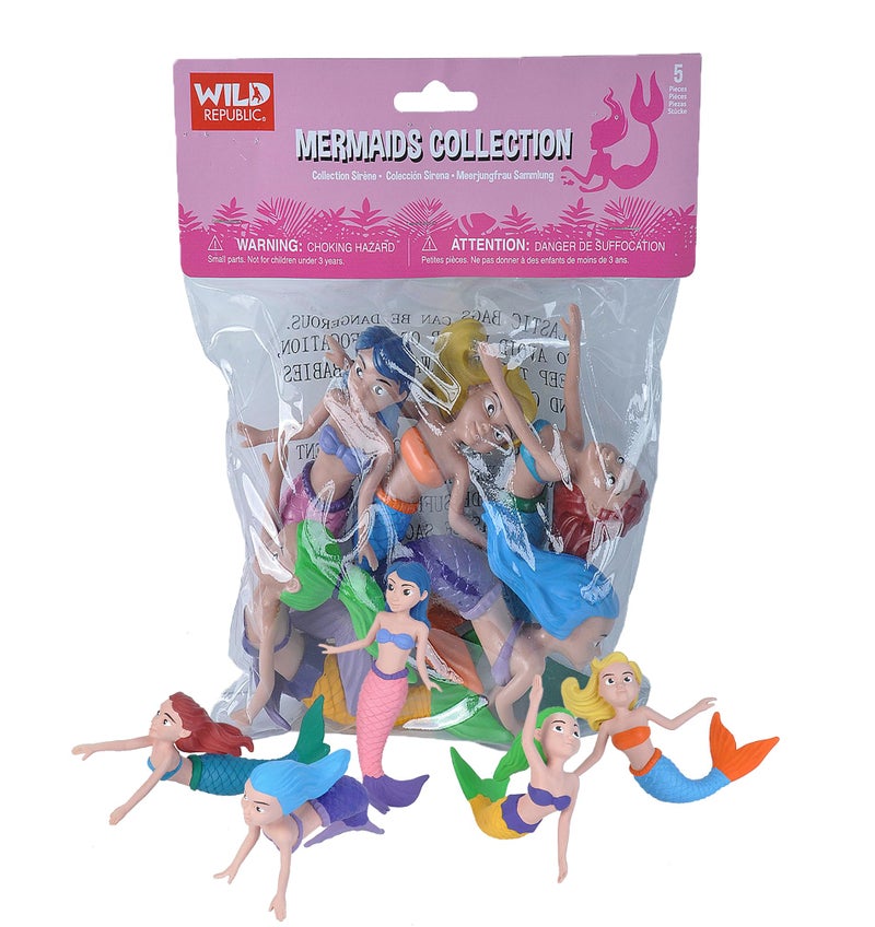 Wild Republic Mermaid Figurines Fivepiece Collection Polybag, Mermaid Toys, Mermaid Doll, Gifts for Girls, Bath Toys, Model:21510 - Image 1