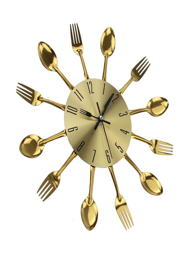 تايم لايك ساعة حائط معدنية نحاسية للمطبخ من تايم لايك، مزودة بملاعق وشوك ثلاثية الأبعاد قابلة للإزالة، بتصميم عصري وإبداعي، تُعد إضافة رائعة لديكور المنزل وهدية مميزة (ذهبي). - Image 3