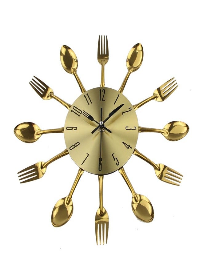 تايم لايك ساعة حائط معدنية نحاسية للمطبخ من تايم لايك، مزودة بملاعق وشوك ثلاثية الأبعاد قابلة للإزالة، بتصميم عصري وإبداعي، تُعد إضافة رائعة لديكور المنزل وهدية مميزة (ذهبي). - Image 2