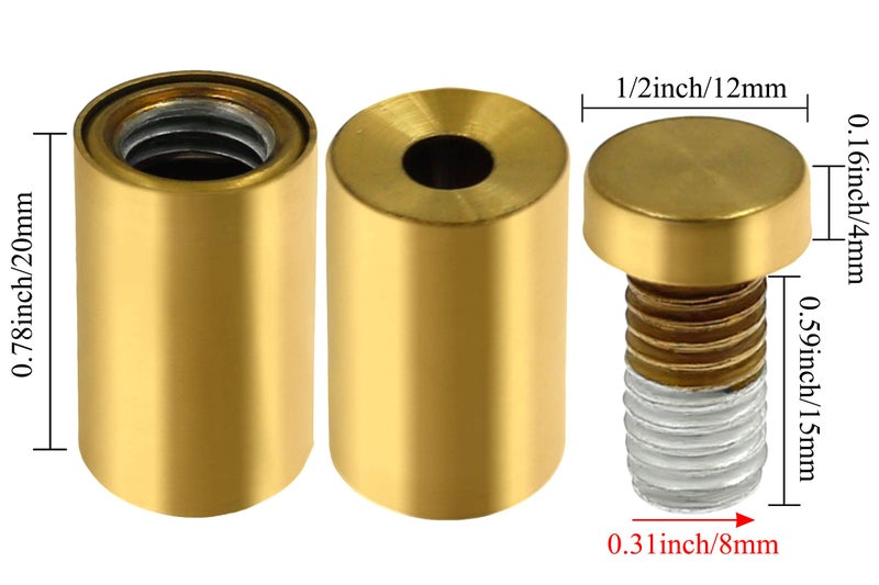 Luomorgo 24 Pcs 1/2" x 1" Stainless Steel Standoff Screws, Wall Sign Standoff Mounting Hardware Advertising Glass Standoff Nail for Hanging Acrylic Picture Frame, Gold - Image 2