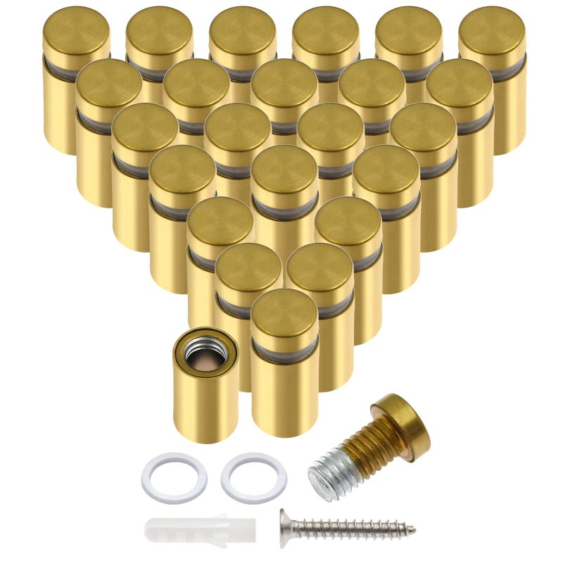 Luomorgo 24 Pcs 1/2" x 1" Stainless Steel Standoff Screws, Wall Sign Standoff Mounting Hardware Advertising Glass Standoff Nail for Hanging Acrylic Picture Frame, Gold - Image 1