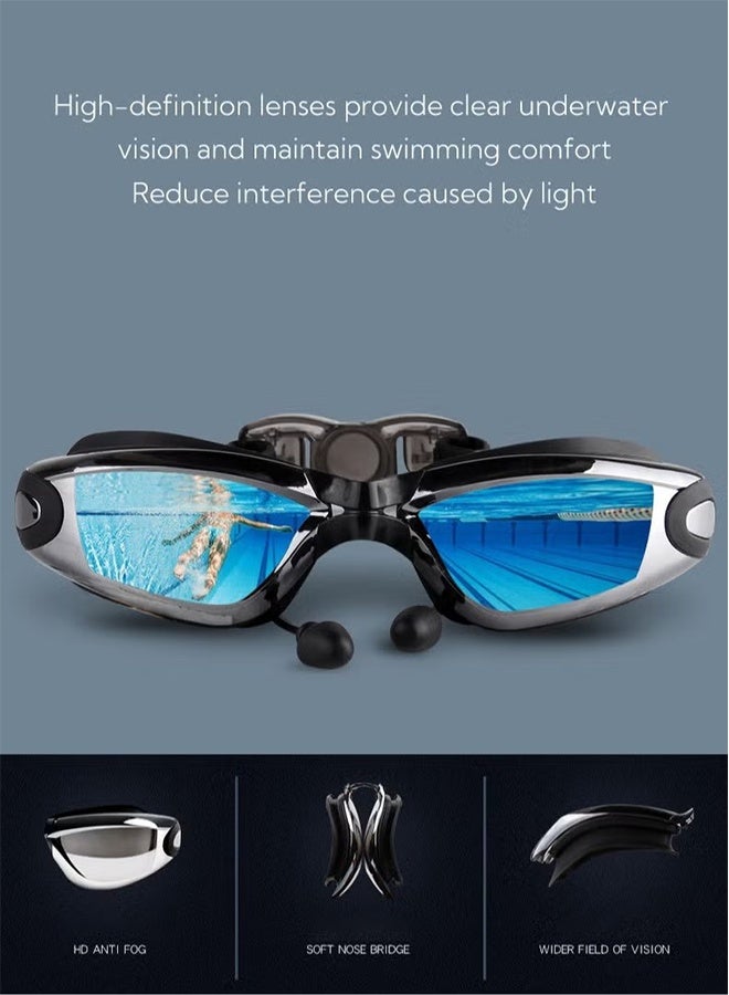 HD Swimming Goggles Set, with Swimming Cap, Earplugs, Nose Clip, Leak-Proof Goggles - Image 2