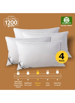 Donetella Cotton Pillow, 4-Pieces (1200Gm Each) King Size Bed Pillow, 50X75 Cm With Luxury Down Alternative Filling And Skin-Friendly Satin Feel, Hotel Style, Medium Loft White  - Image 1