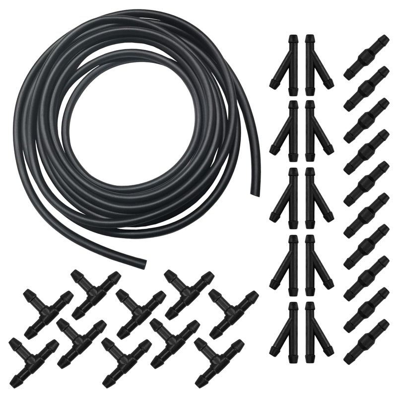 lekudo Pack30 Car Windshield Washer Hose Kit 13 Ft Flexible Leakproof Rubber Hose with Ttype Ytype Itype Hose Connector Universal Connection Water Pump and Nozzle Accessories for Cars Black - Image 3