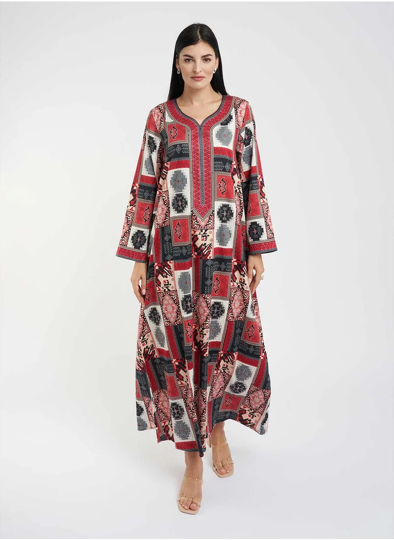 كشخة Cotton Jalabiya with Patchwork Print