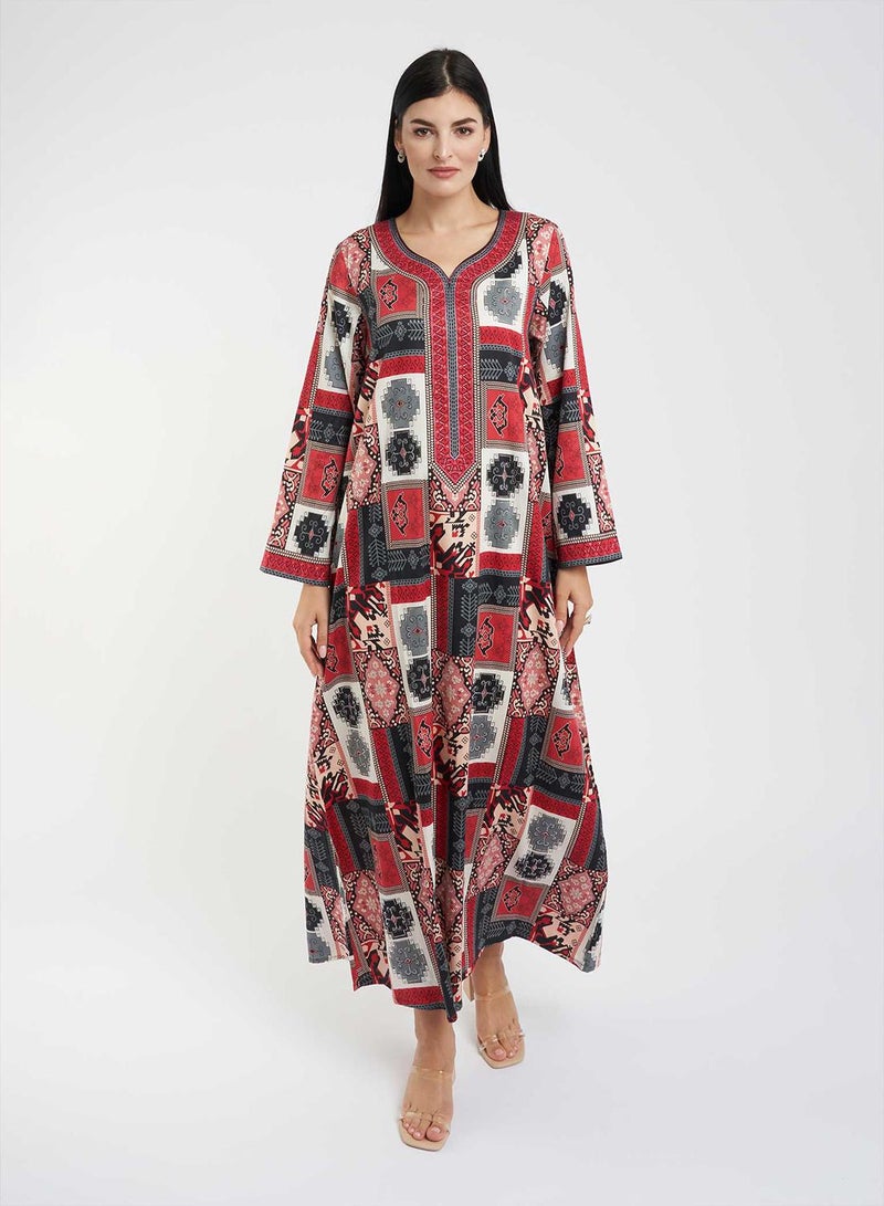 كشخة جلابية قطنية بطبعة مرقعة - Image 1