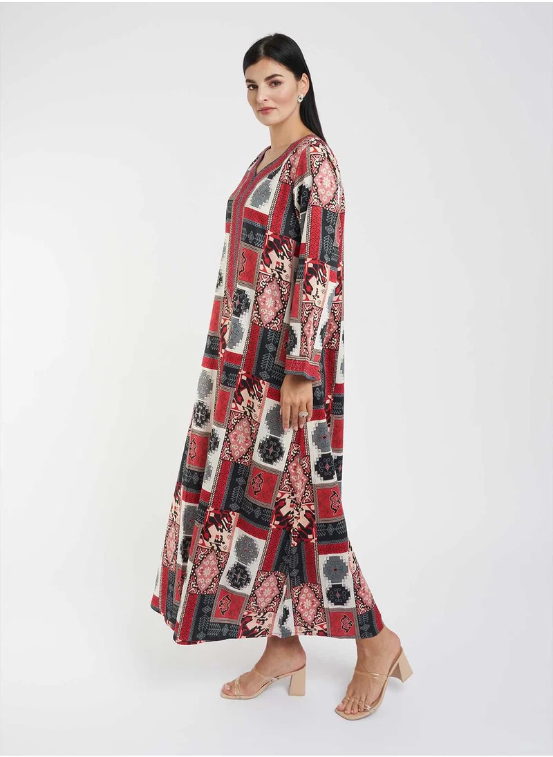 كشخة Cotton Jalabiya with Patchwork Print
