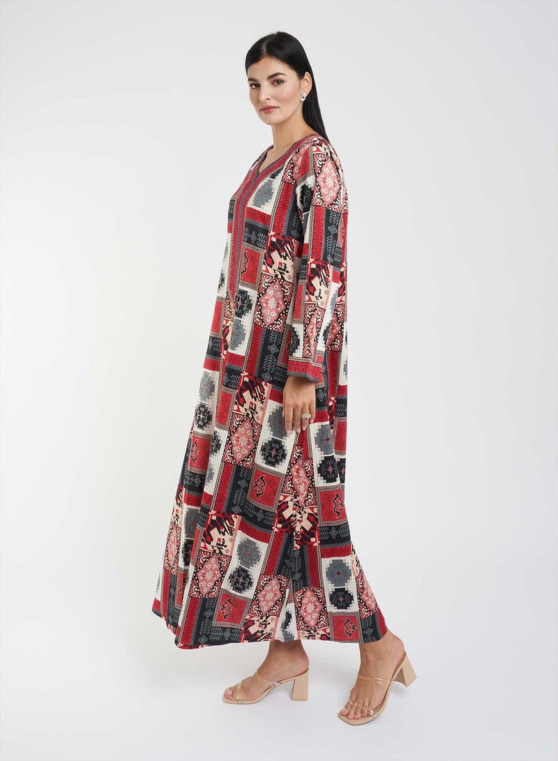 كشخة جلابية قطنية بطبعة مرقعة - Image 2