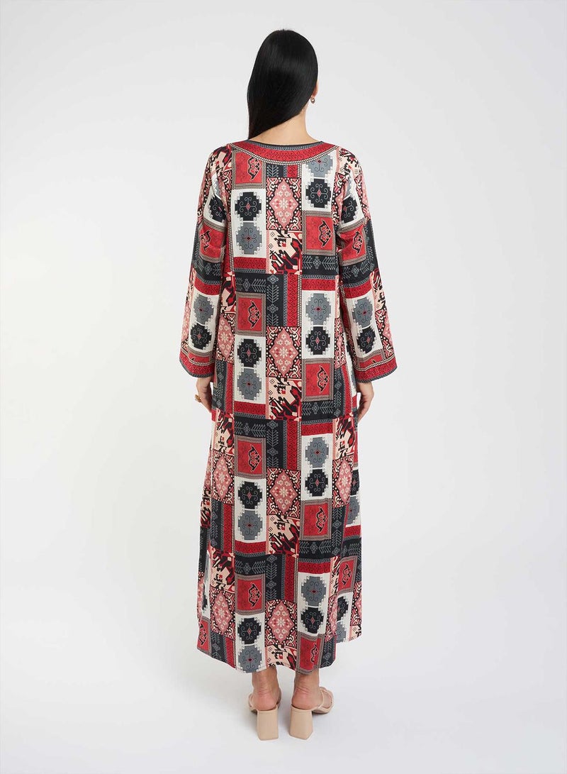 كشخة جلابية قطنية بطبعة مرقعة - Image 3