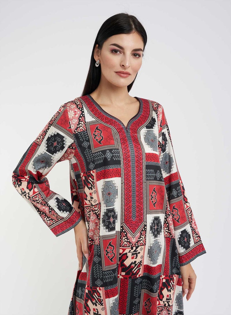 كشخة جلابية قطنية بطبعة مرقعة - Image 4