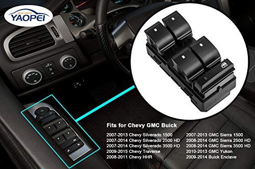 YAOPEI Driver Side Master Power Window Switch for 2007-2013 Chevrolet Chevy Silverado GMC Sierra Traverse HHR 1500 2500HD 3500HD Yukon Buick 25789692 20945129 D1954F129 D1954F - Image 3