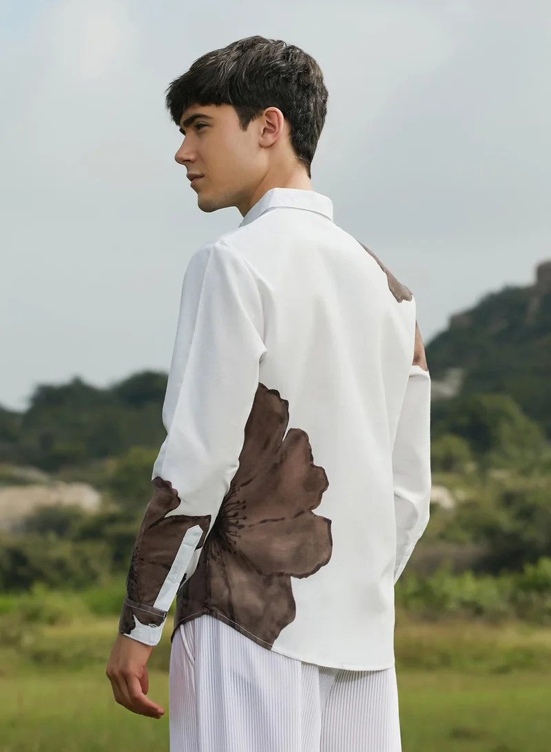 Campus Sutra Campus Sutra Men's Ash Brown Primrose Flora Shirt For Casual Wear | Spread Collar | Long Cuffed Sleeves | Button Closure | Shirt Crafted With Comfort Fit For Everyday Wear