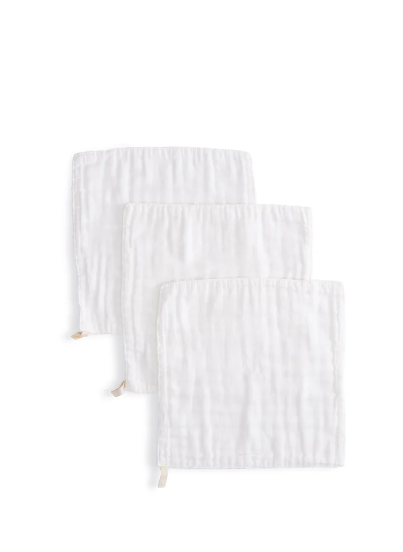 أنفي بيبي Muslin Face & Burp Cloth Organic Cotton Set of 3  White Crow