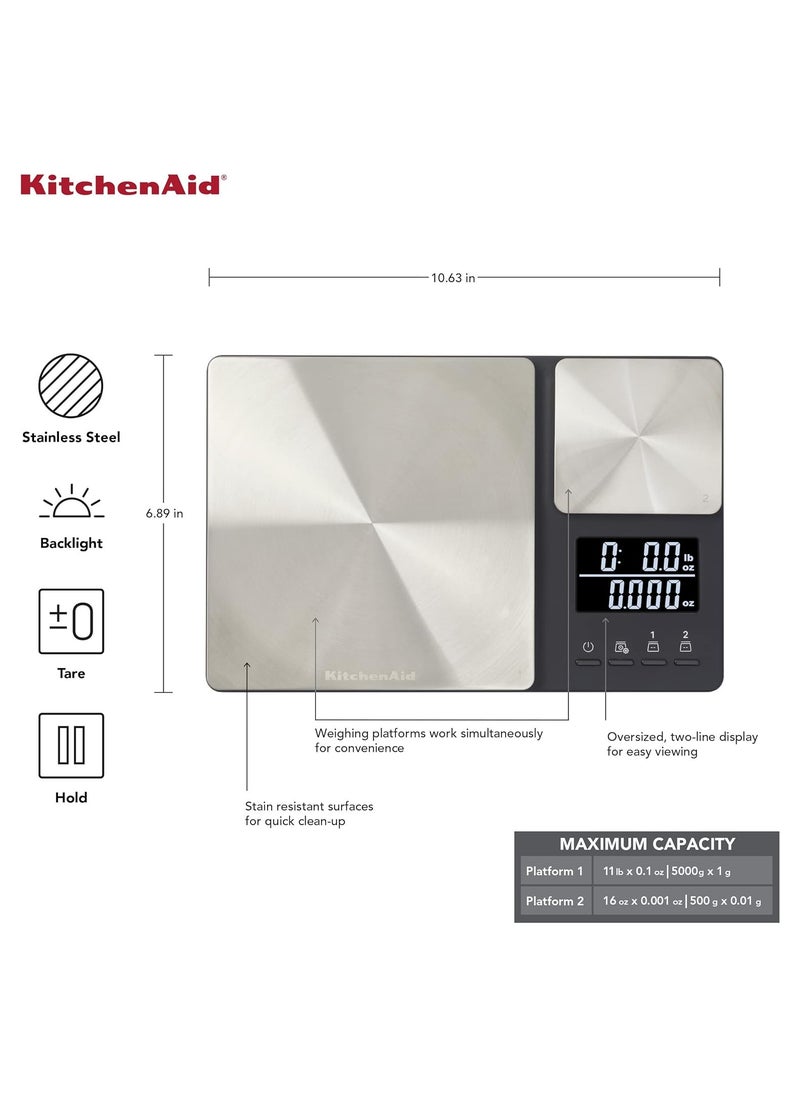 KitchenAid - Precision Stainless Steel Dual-Platform Digital Food Scale with 5kg Capacity and Precision 16oz Capacity - Image 1