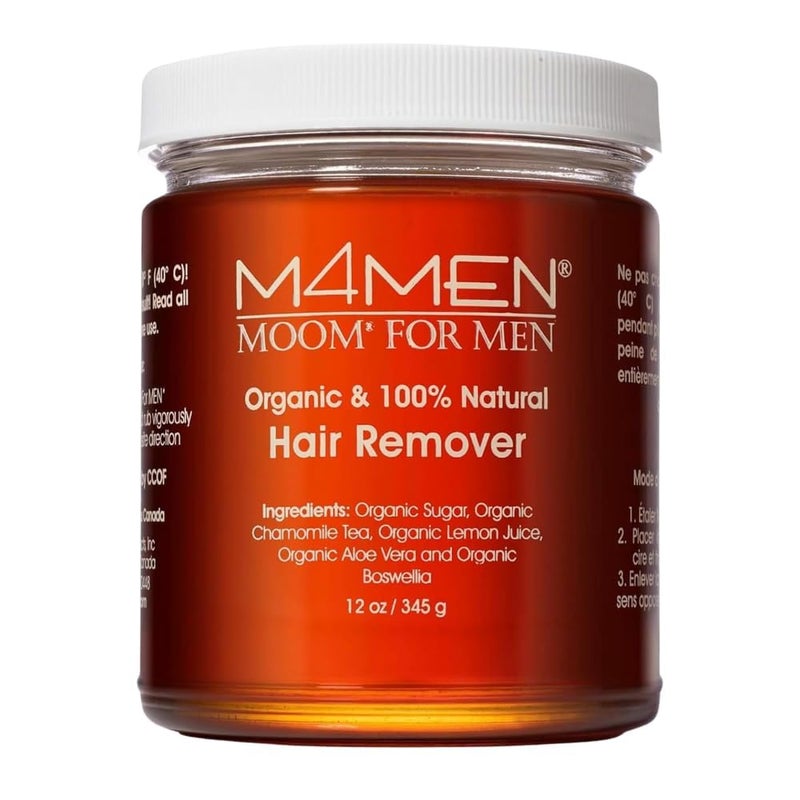 MOOM Organic Hair Removal Sugar Wax for Men with Aloe Vera & Chamomile â€“ Soft Wax for Sensitive Skin & Men Hair - Perfect for Back, Chest, Eyebrow & Body - 12 oz Jar (Strips & Sticks NOT Included) - Image 1