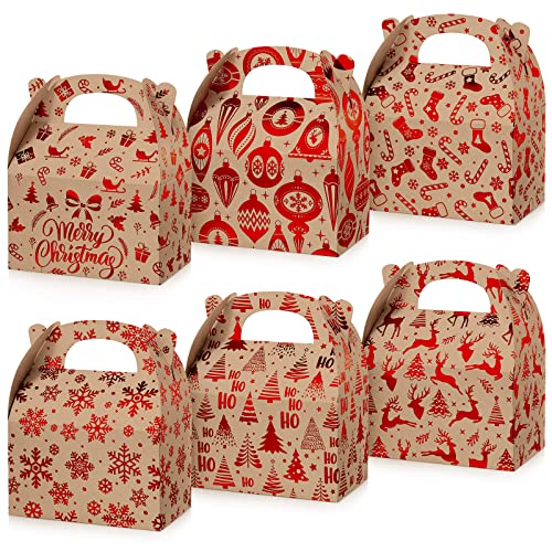 TaoBary 24 Pcs Christmas Goody Candy Boxes Cardboard with Handles 3D Christmas Favor Boxes with Vibrant Print for Party Gifts Candy Chocolate Treats and Cookies Favors Classical Style - Image 1