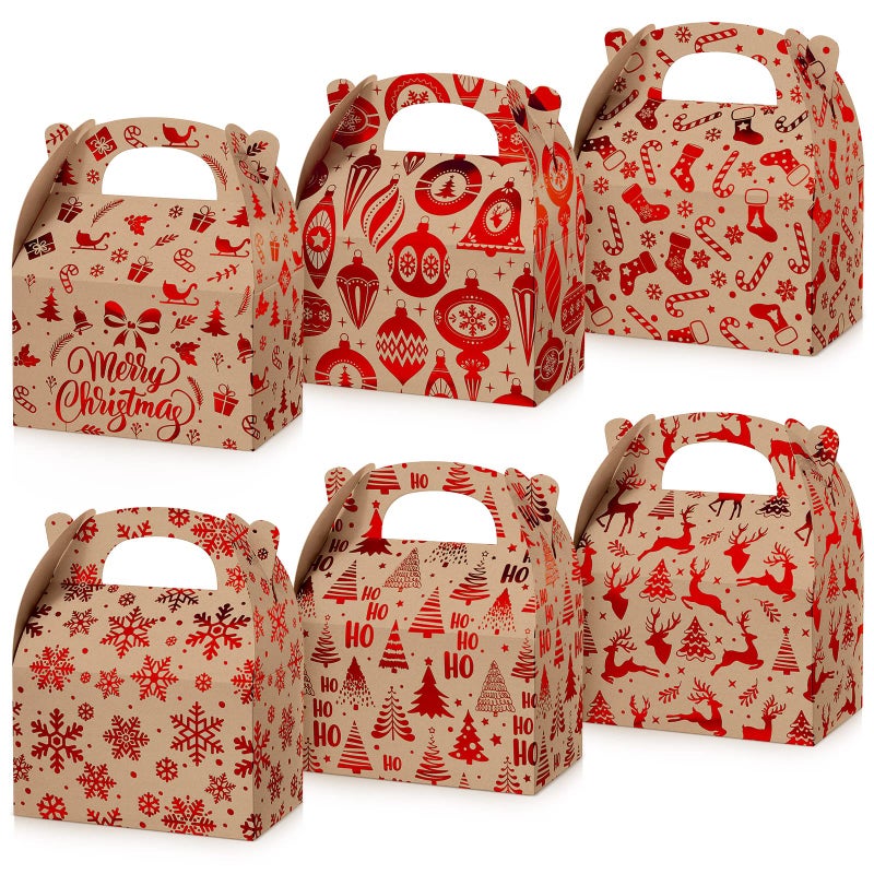 TaoBary 24 Pcs Christmas Goody Candy Boxes Cardboard with Handles 3D Christmas Favor Boxes with Vibrant Print for Party Gifts Candy Chocolate Treats and Cookies Favors Classical Style - Image 2