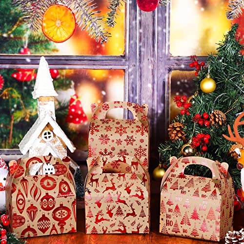 TaoBary 24 Pcs Christmas Goody Candy Boxes Cardboard with Handles 3D Christmas Favor Boxes with Vibrant Print for Party Gifts Candy Chocolate Treats and Cookies Favors Classical Style - Image 3