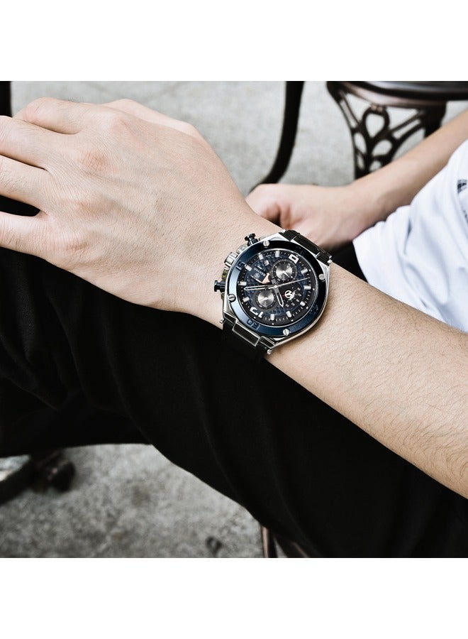 BENYAR Men's Quartz Watch Luxury Leather Strap Chronograph Luminous Triple Display At Night 30 Meters Normal Waterproof - Image 3