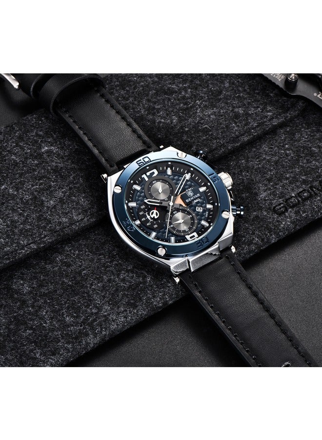 BENYAR Men's Quartz Watch Luxury Leather Strap Chronograph Luminous Triple Display At Night 30 Meters Normal Waterproof - Image 4