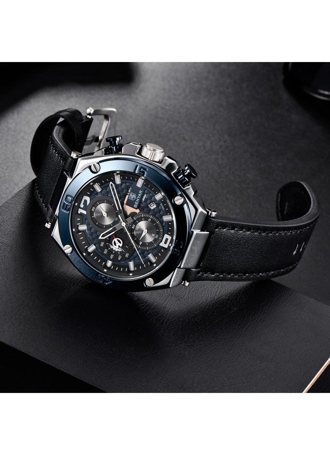 BENYAR Men's Quartz Watch Luxury Leather Strap Chronograph Luminous Triple Display At Night 30 Meters Normal Waterproof - Image 5