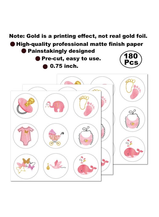 None/Brand 180 ملصقات لاصقة على شكل شوكولاتة للبنات لحفلات استقبال المواليد، ملصقات حفلات استقبال المواليد بموضوع الحوت والفيل بحجم 0.75 بوصة. (وردي فاتح) - Image 3