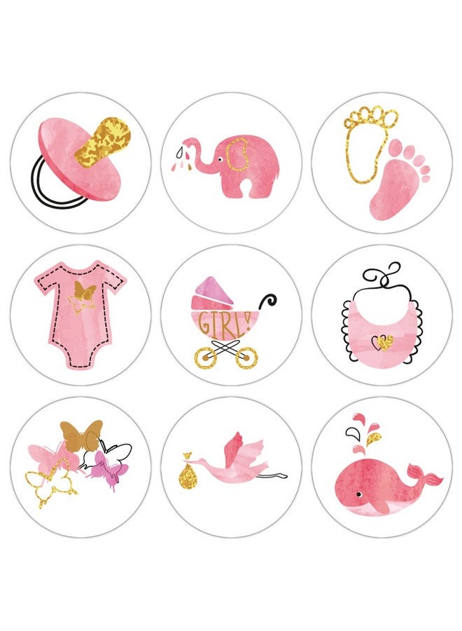 None/Brand 180 ملصقات لاصقة على شكل شوكولاتة للبنات لحفلات استقبال المواليد، ملصقات حفلات استقبال المواليد بموضوع الحوت والفيل بحجم 0.75 بوصة. (وردي فاتح) - Image 1