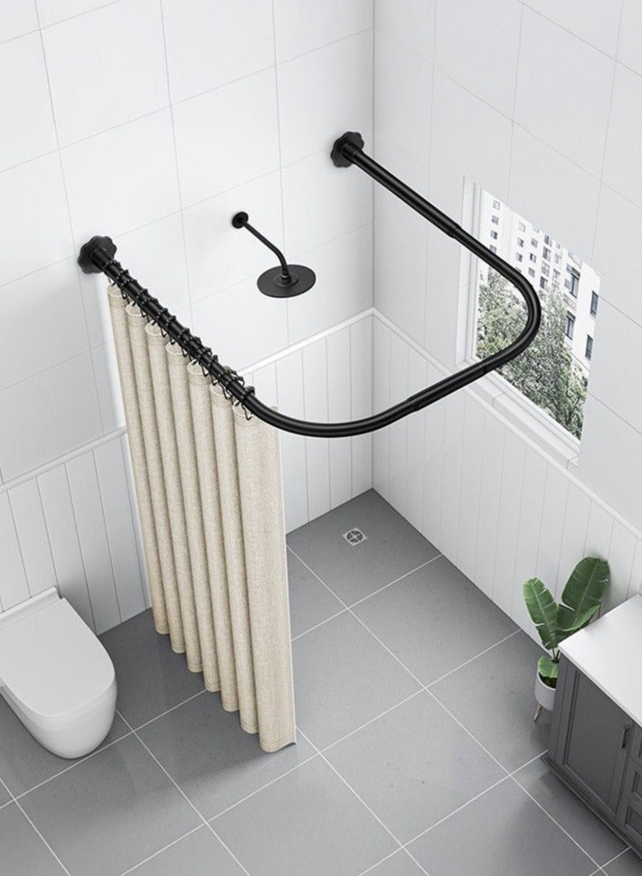 والالا قطعتان من قضبان ستارة الحمام الزاوية القابلة للتمديد من الفولاذ المقاوم للصدأ، قضيب ستارة معدني مربع الشكل على شكل حرف U منحني بزاوية 90 درجة، قضيب حوض استحمام منحني مع ستارة مقاومة للماء، خطاف - Image 1