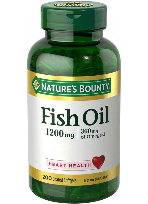 Natures Bounty Fish Oil, 1200mg, 360mg of Omega-3, 200 Coated Softgels