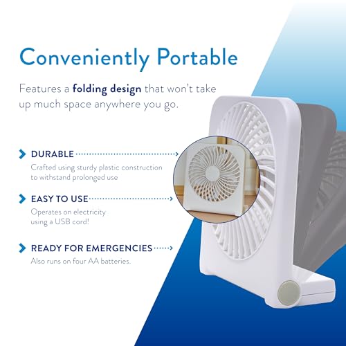 Treva 5-Inch USB and Battery Powered Desk Fan With Two Cooling Speeds and Adjustable Tilt, Small USB Fan Cubicle Accessories Durable and Long Lasting (White) - Image 3