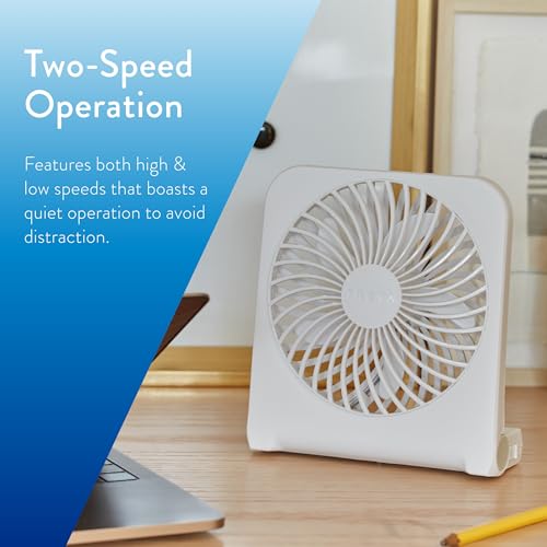 Treva 5-Inch USB and Battery Powered Desk Fan With Two Cooling Speeds and Adjustable Tilt, Small USB Fan Cubicle Accessories Durable and Long Lasting (White) - Image 4