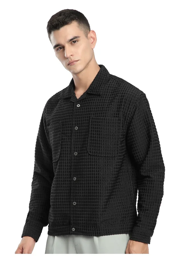 Beyoung Black Bubble Textured Shacket