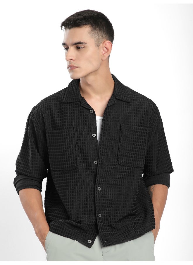 Beyoung Black Bubble Textured Shacket  - Image 2