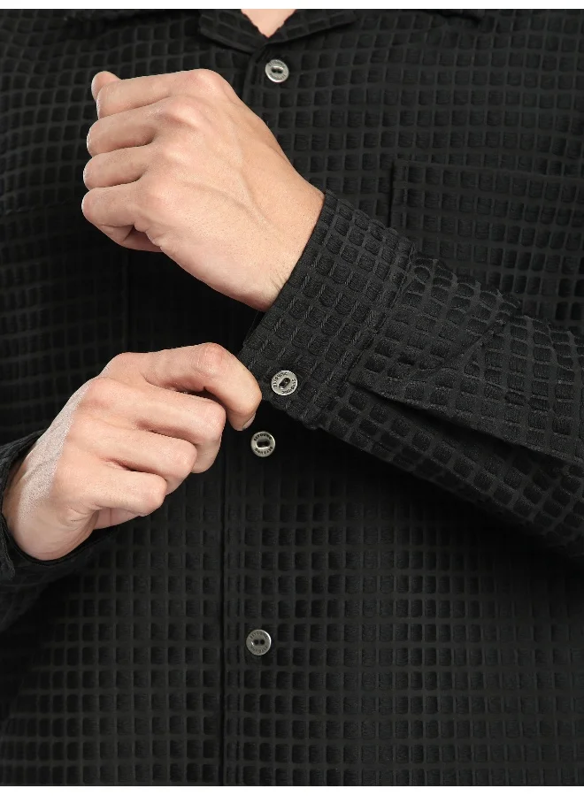 Beyoung Black Bubble Textured Shacket
