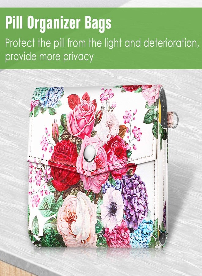 FINPAC Weekly Pill Organizers 4 Times A Day, Slide Open PU Leather Case Travel Pill Vitamin Medicine Reminder and Planner with Name Card for Morning| Afternoon| Evening| Bedtime (Flower Festival) - Image 4