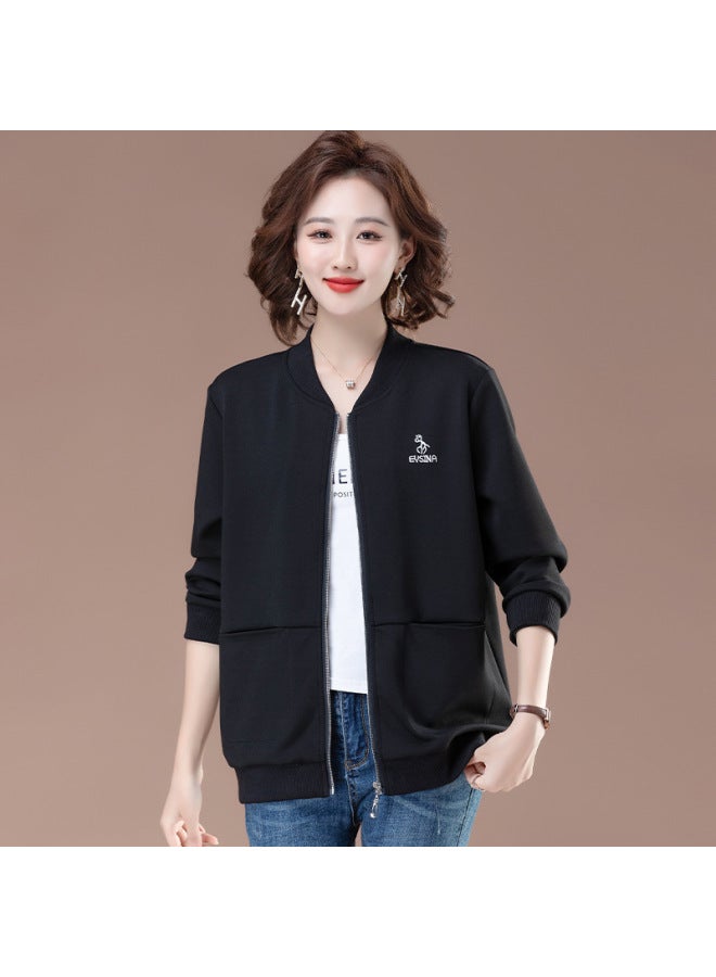 Middle-aged Mom Zipper Plus Size Fleece-lined Thickened Baseball Uniform Women 2023 Autumn And Winter Sweater Fashionable Western Style Coat