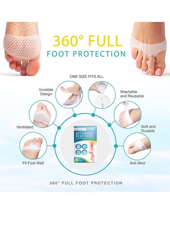 Sefudun 6Pairs Silicone Forefoot Pad Metatarsal Pads Ball Of Foot Cushions Support Soft Gel Foot Cushion For Reducing Forefoot Pain Callus Blisters White  - Image 3