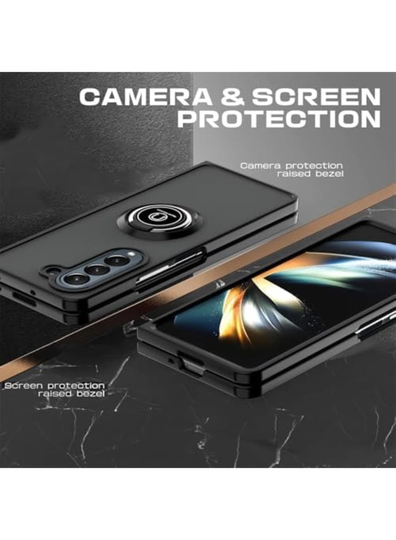SYOSI Case for Galaxy Z Fold 7 with 370° Rotating Ring Kickstand, Slim Translucent Matte Shockproof TPU PC Protective Phone Cover with Grip Support, Anti-Slip Bumper, Wireless Charging Compatible (Black) - Image 5