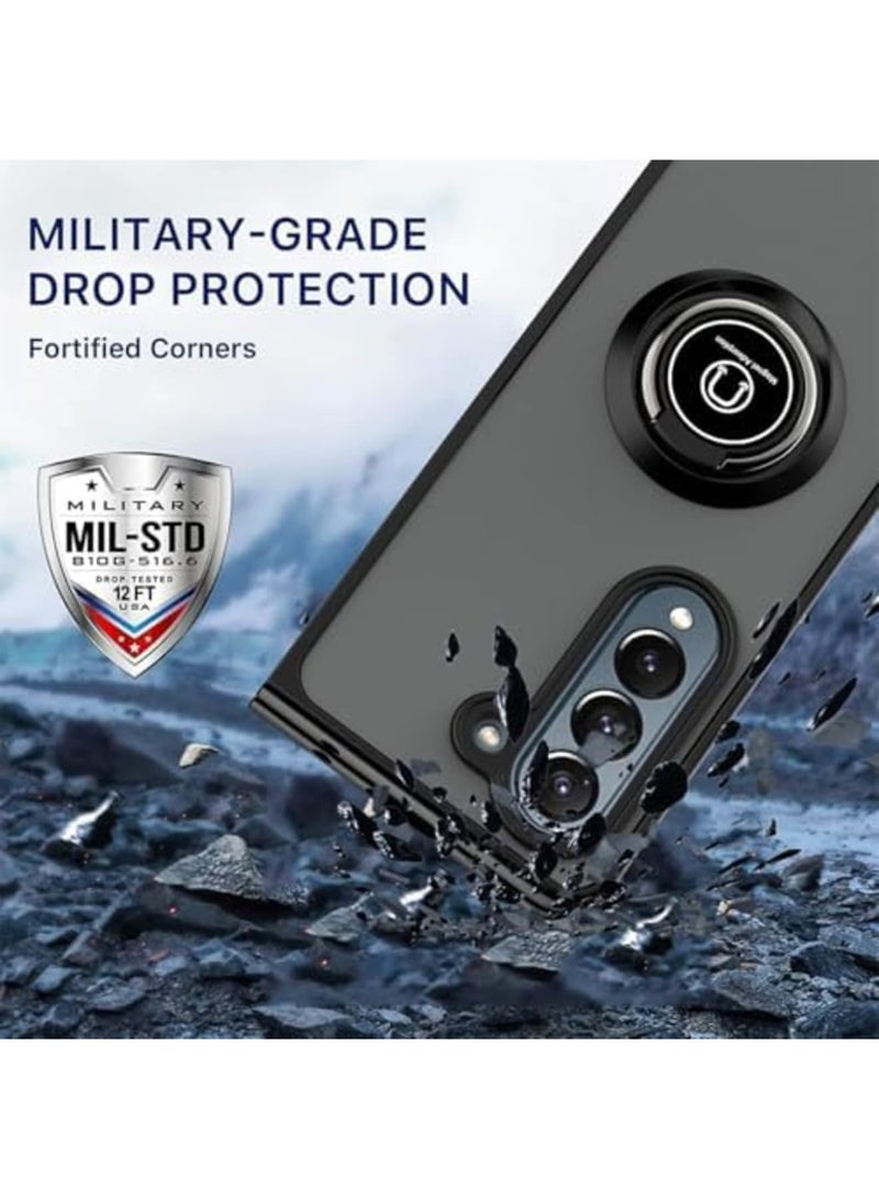 SYOSI Case for Galaxy Z Fold 7 with 370° Rotating Ring Kickstand, Slim Translucent Matte Shockproof TPU PC Protective Phone Cover with Grip Support, Anti-Slip Bumper, Wireless Charging Compatible (Black) - Image 2