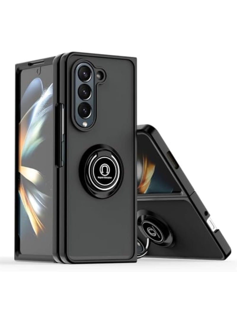 SYOSI Case for Galaxy Z Fold 7 with 370° Rotating Ring Kickstand, Slim Translucent Matte Shockproof TPU PC Protective Phone Cover with Grip Support, Anti-Slip Bumper, Wireless Charging Compatible (Black) - Image 1