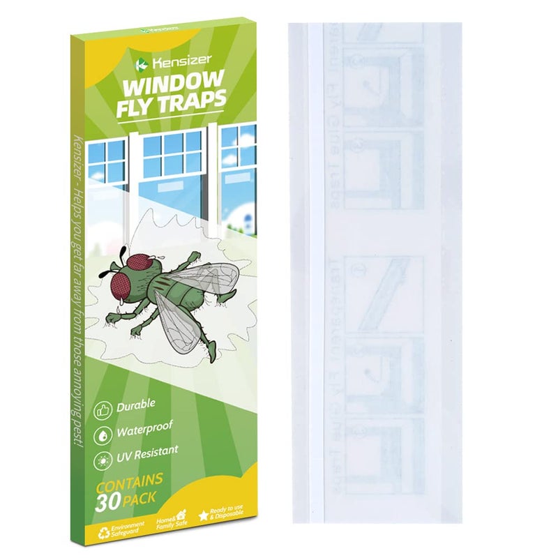 Kensizer 30-Pack Window Fly Traps for Indoors, Paper Sticky Strips, Fly Catcher Clear Windows Trap for Home, House Fly Killer Lady Bug Traps - Image 1