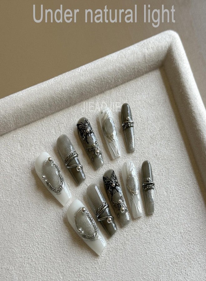 JIEADJIE Press On Nails (100% Handmade),Mid-Length Version,Handmade Painted Nail Art by Nail Technician,Luxury (Black Butterfly, Small) - Image 3