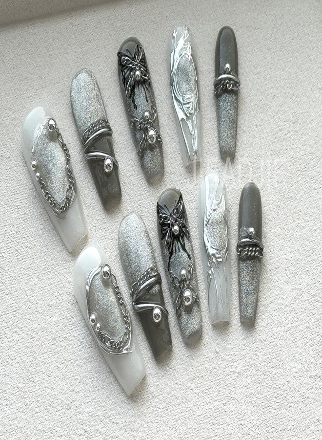 JIEADJIE Press On Nails (100% Handmade),Mid-Length Version,Handmade Painted Nail Art by Nail Technician,Luxury (Black Butterfly, Small) - Image 5