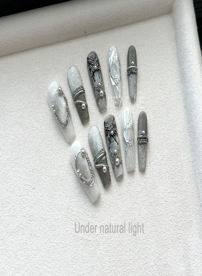 JIEADJIE Press On Nails (100% Handmade),Mid-Length Version,Handmade Painted Nail Art by Nail Technician,Luxury (Black Butterfly, Small) - Image 2