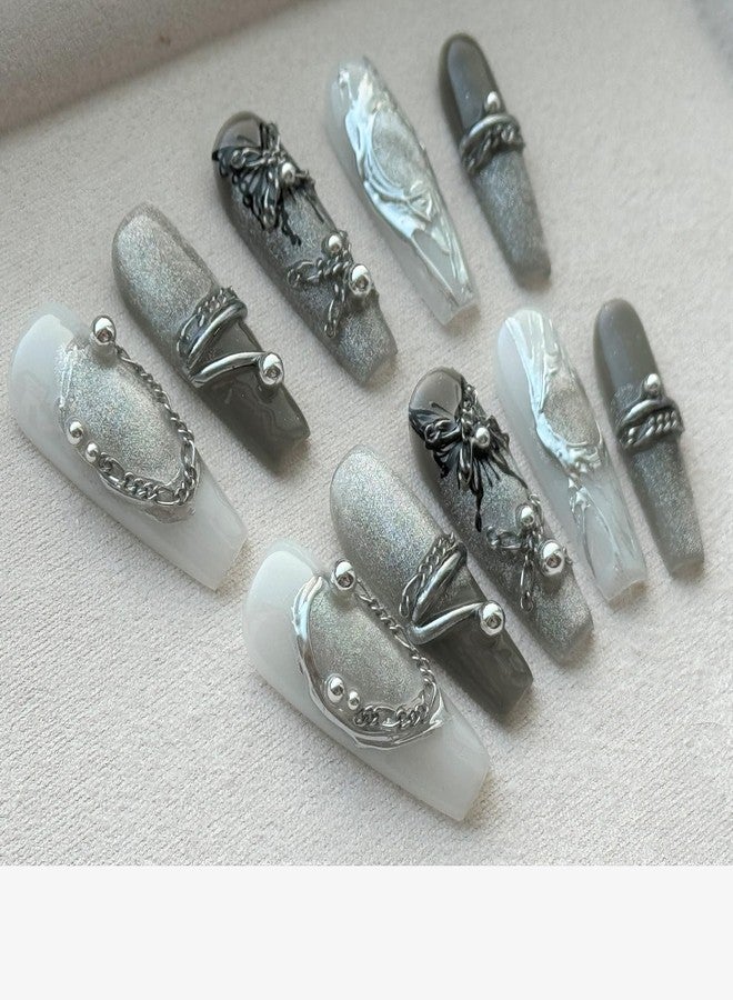 JIEADJIE Press On Nails (100% Handmade),Mid-Length Version,Handmade Painted Nail Art by Nail Technician,Luxury (Black Butterfly, Small) - Image 1