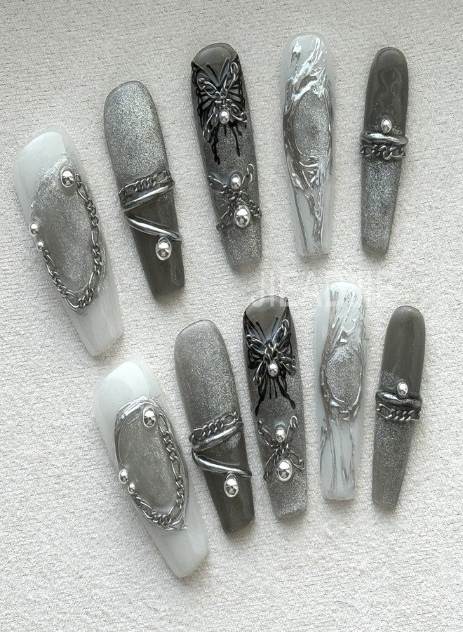 JIEADJIE Press On Nails (100% Handmade),Mid-Length Version,Handmade Painted Nail Art by Nail Technician,Luxury (Black Butterfly, Small) - Image 4