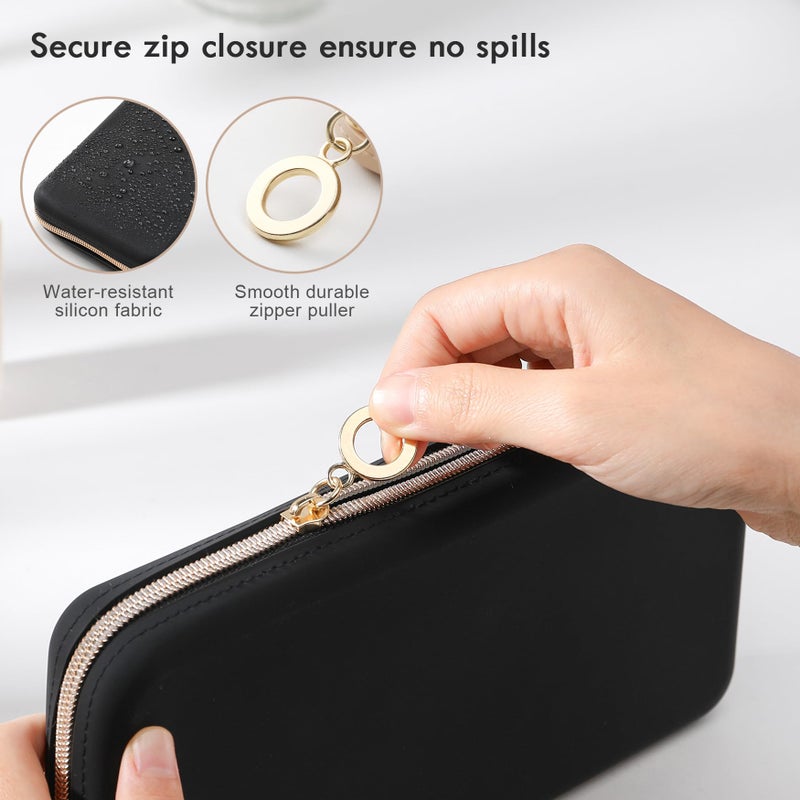 FVION Zipper Makeup Brushes Bag For Travel, Large Silicone Makeup Brush Holder, Make Up Brushes Pouch Case for Makeup Tools - Black - Image 5