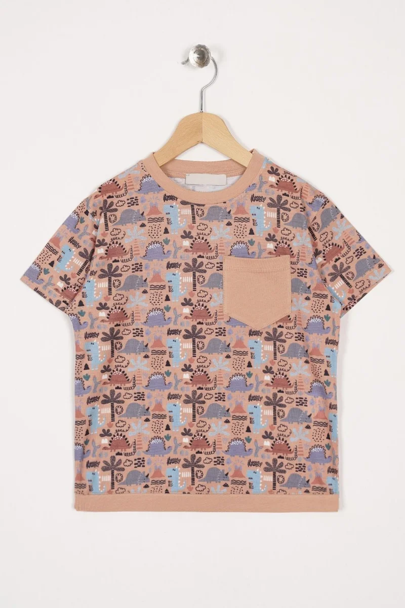 WEWE 123242 Boy 3-7 Years Old Applique Pocket Detailed T-shirt