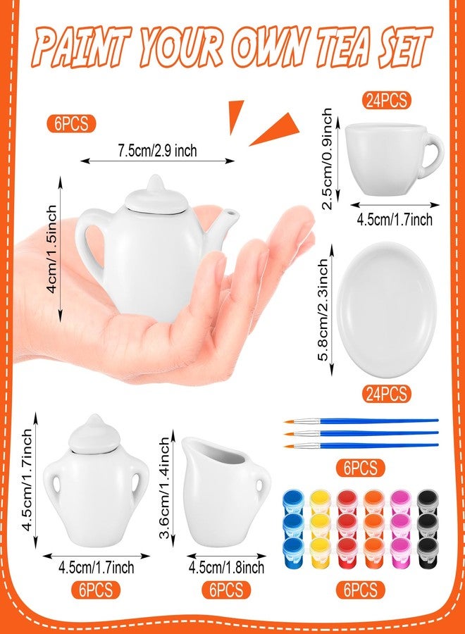 PullCrease 90 Pcs Spring Paint Your Own Tea Set Craft DIY Mini Tea Kit for Kids Ages 8+ Adorable Ceramic Tea Cups to Paint Including Porcelain Dishes Paint Brush for Party Girls Boys Set - Image 2