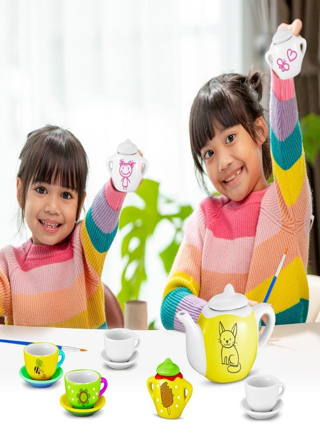 PullCrease 90 Pcs Spring Paint Your Own Tea Set Craft DIY Mini Tea Kit for Kids Ages 8+ Adorable Ceramic Tea Cups to Paint Including Porcelain Dishes Paint Brush for Party Girls Boys Set - Image 4